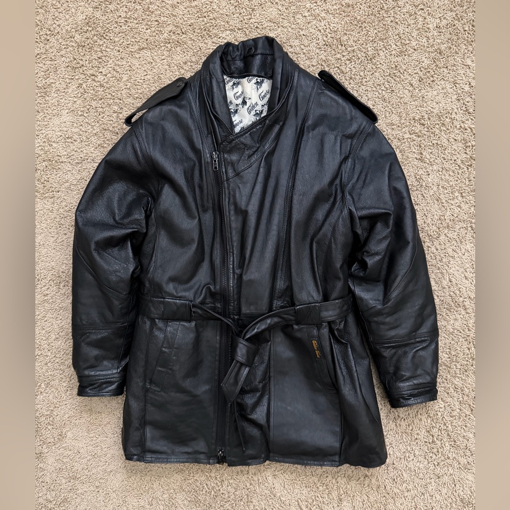 Vintage Golden Goose Leather Belted Trench Jacket Men's Large Black Full Zip